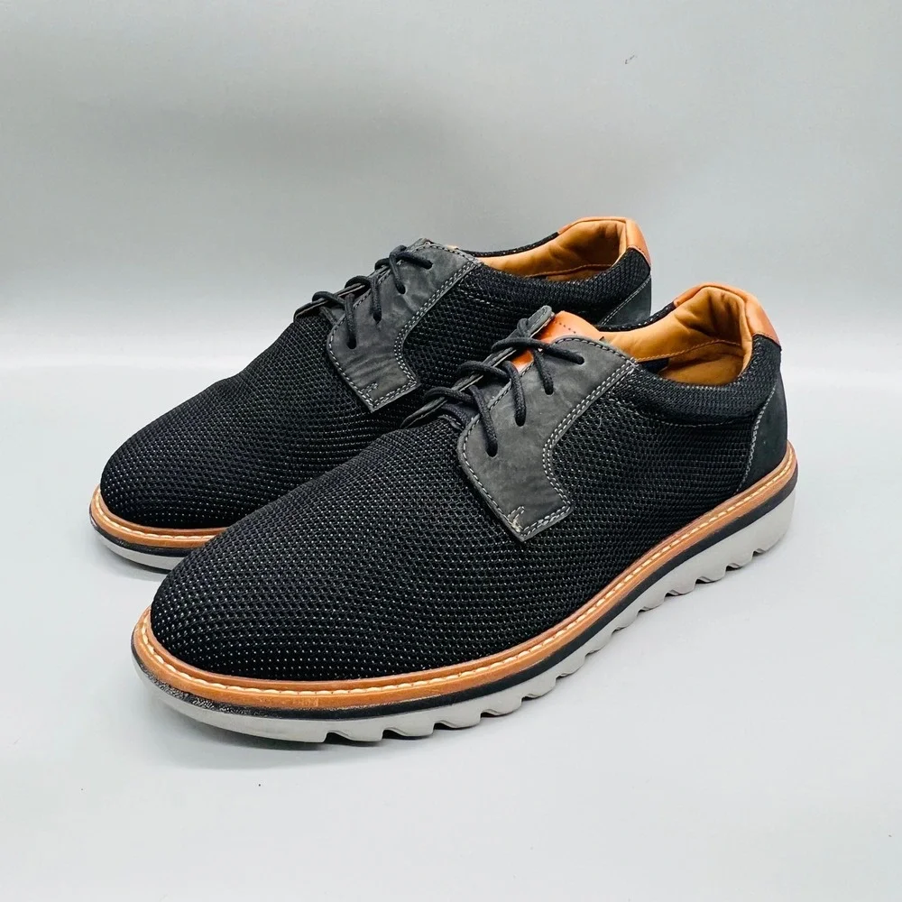 Johnston & Murphy Shoes Mens 9.5 Black Knit Braydon Plain Toe Lace Up Sneakers